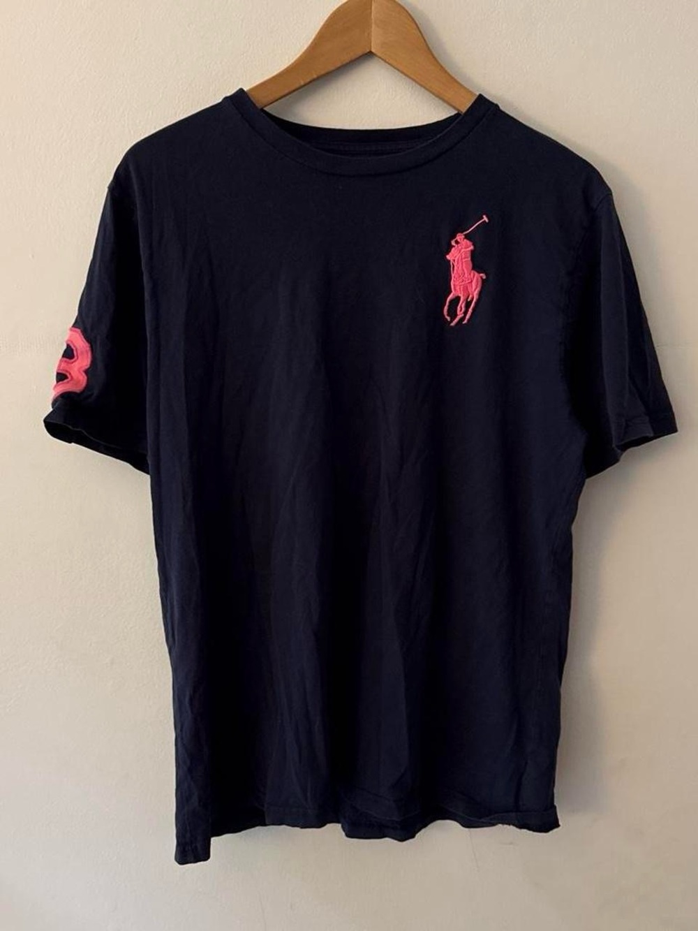 Polo by Ralph Lauren Navy Big Pony Pink Embroidered Logo Baggy Tee